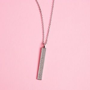 Chloe + Isabel Pavè Long Bar Necklace Silver NIB